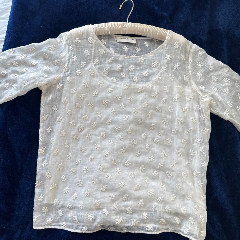 French Designer White Floral Embroidered Blouse